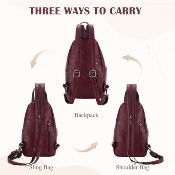 Anti-Theft Convertible Sling Backpack, PU Leather, Multi-Pocket Daypack main image 5